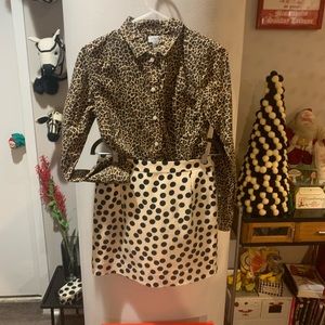 J crew Mimi skirt tan with black polka dots SZ 4